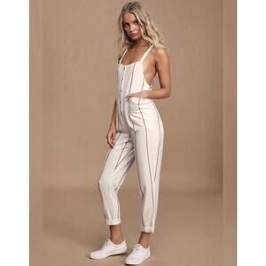 O'Neill Jumpsuit Pacey White Striped Buttons Sleeveless Romper White Small NWT